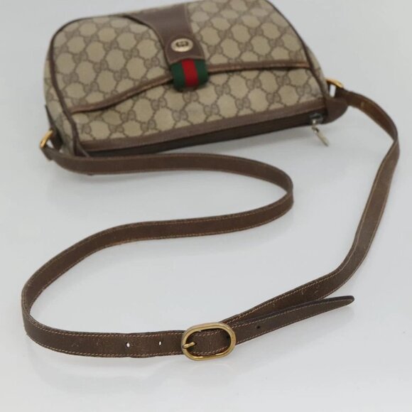 GUCCI GG Supreme Web Sherry Line Shoulder Bag PVC Beige Gold Auth KD211 - Picture 8 of 16